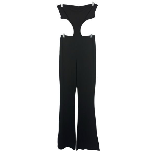 SUPERDOWN Darcey Cut Out Jumpsuit Ribbed Black Strapless Flare Event Medium M - Picture 3 of 16